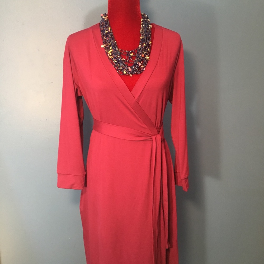 Plum colored Wendy Williams wrap dress